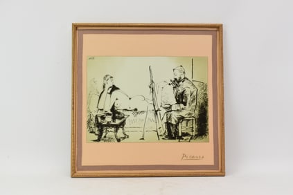 After Pablo Picasso Print on Fabric "Le Peintre et son Modele" 1955