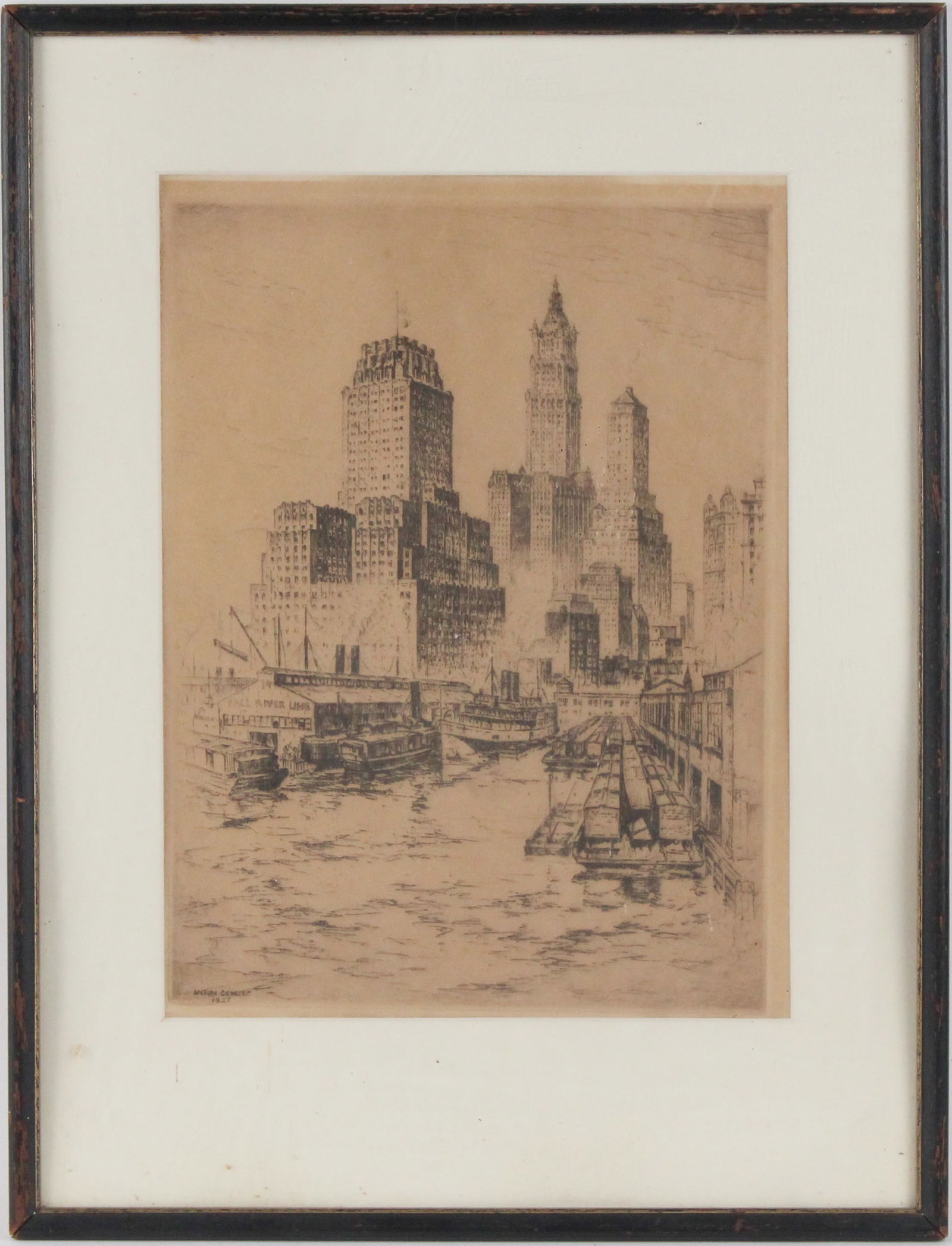 Anton J.F. Schutz, Lower Manhattan, Etching: Anton J.F. Schutz, Lower Manhattan, EtchingAnton Joseph Friedrich Schutz 1894-1977 NYC, Lower Manhattan Etching Inscribed and dated in plate l.l. "Anton Schutz / 1927" Sight 14 x 10 1/2 in. (35.6 x 26