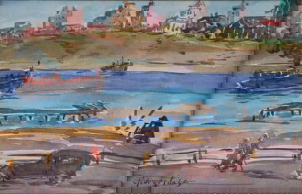 After George Benjamin Luks, 1867-1933, Canal Scene, Watercolor and Gouache