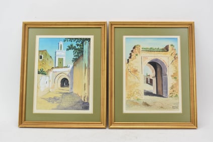 Two Rahmani Framed Architectural Watercolors