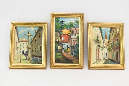Three Oil on Board in Gilt Wood Frames
