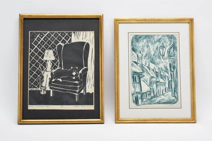 Two Monochromatic Hand Signed Artworks in Gilt Frames