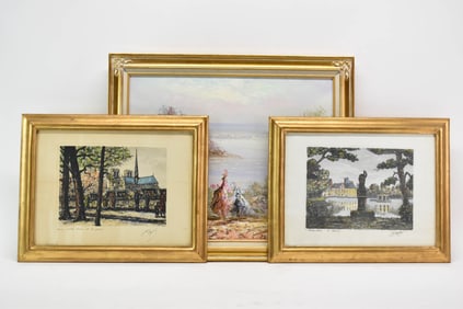 Two Maurice Jacque Hand Colored Signed Engravings in Matching Gilt Frames