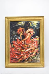 Large Acrylic on Board of Flamenco Dancer in Gilt Frame