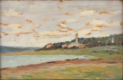 Lakeside Village, Oil on Panel