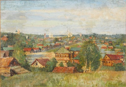 Sergei Miloradovich, Bucolic Townscape, Oil on Panel