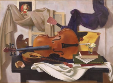 Victor Lyusyuk, Still Life of Musical Instruments, Oil on Canvas