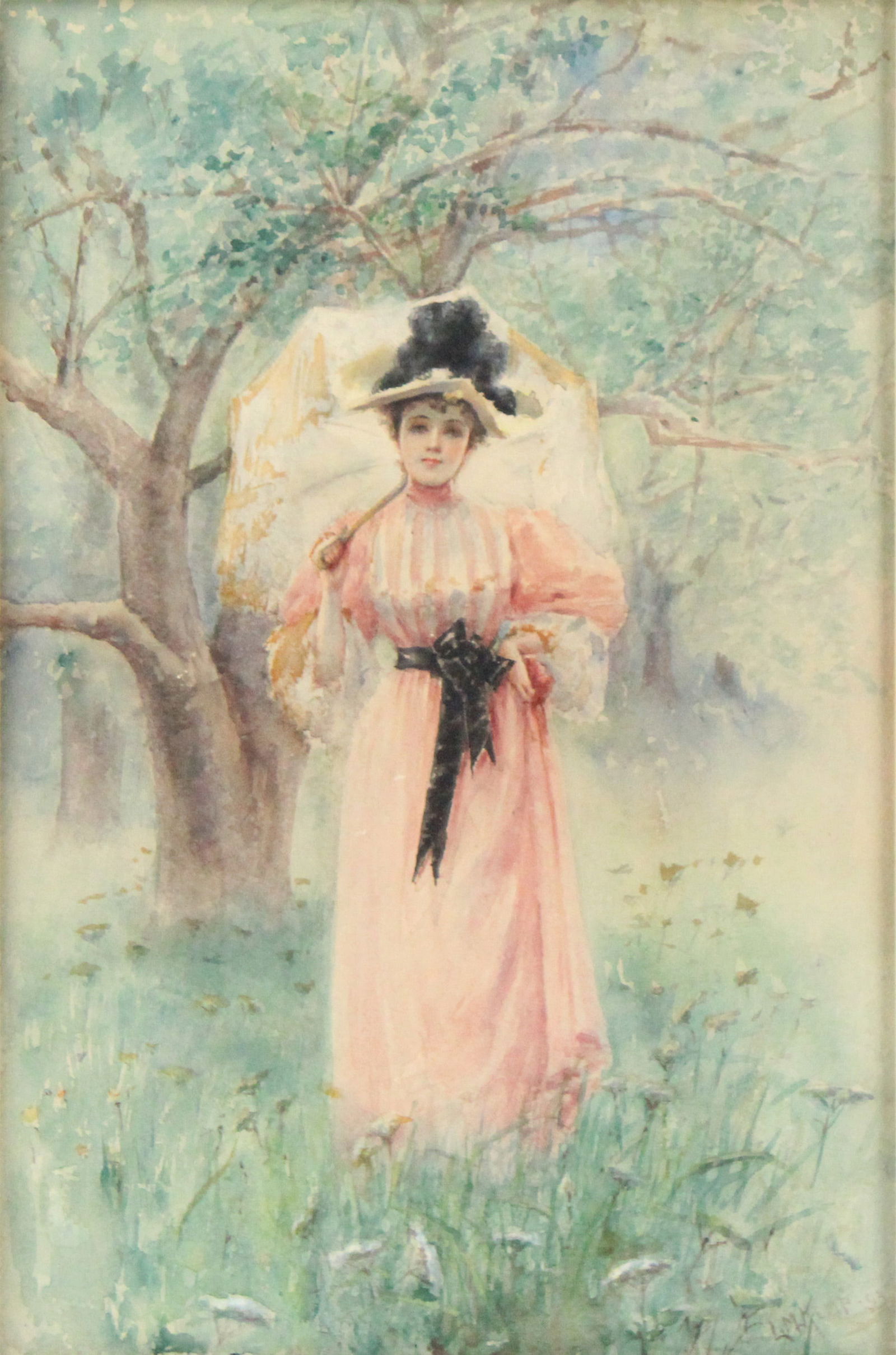 Louise Kemp, Woman with Parasol, Watercolor on Paper: Louise KempWoman with ParasolWatercolor on PaperSigned l.r. L.M. Kemp '93.Sight: 17 1/2 x 11 1/2 in. (44.5 x 29.2 cm.), Frame: 25 x 21 in. (63.5 x 53.3 cm.)