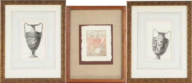 Two Classical Urns, Etching