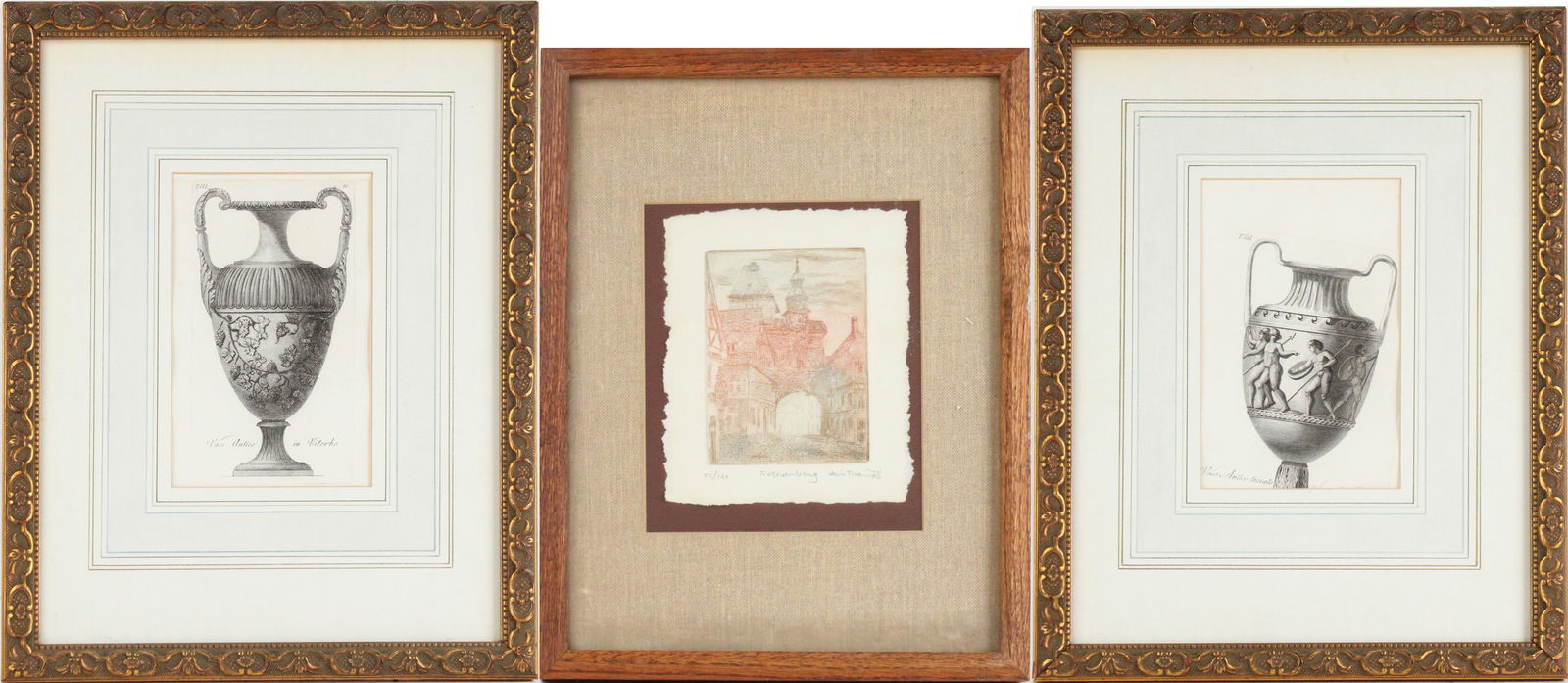 Two Classical Urns, Etching: Two Classical UrnsEtchingTogether with an etching of Rothernburg, signed in pencil l.r.Sight: 9 1/4 x 5 1/2 in. (23.5 x 14 cm.), Frame: 19 1/2 x 15 1/4 in. (49.5 x 38.7 cm.)