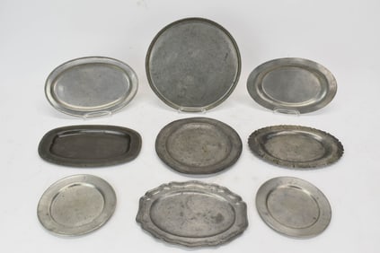 Group of Nine Assorted Pewter Plates and Trays