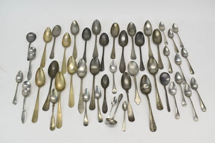 Large Group of Assorted Pewter Spoons