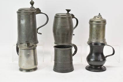 Antique Group of Assorted Pewter Mugs and Steins