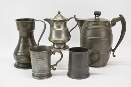 Group of Antique Pewter Mugs and Pitchers