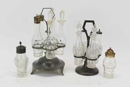 Two Antique Cruet Pewter Sets