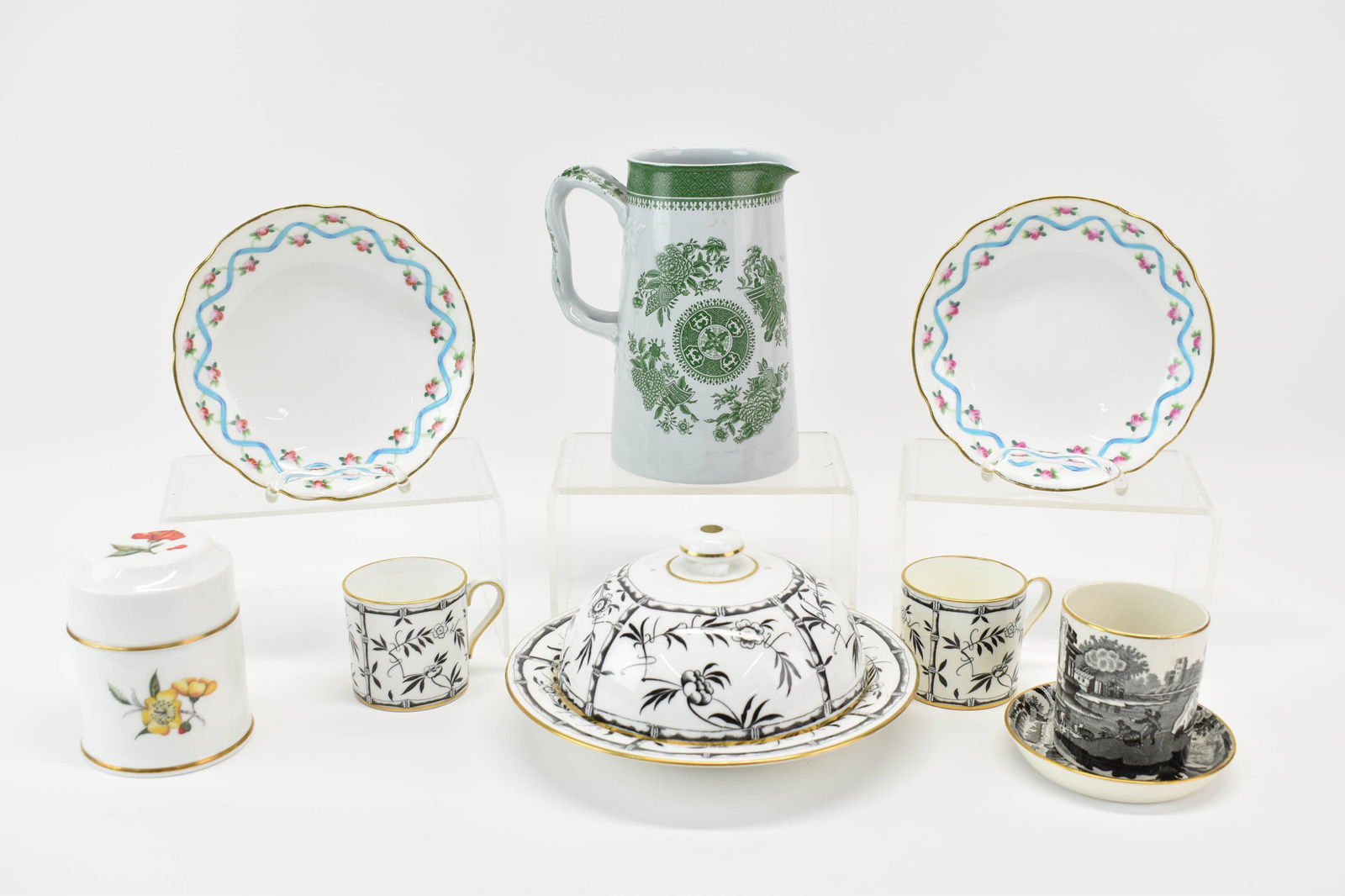 Hammersley For Tiffany Black Bamboo Cups and Butter Dish: Hammersley For Tiffany Black Bamboo Cups and Butter DishHammersley For Tiffany & Company Black Bamboo Cups and Butter Dish. Together with Copeland Spode Black Italian for Tiffany cigarette holder and