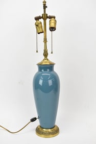 Blue Urn Form Table Lamp with Brass Base