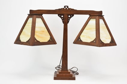 Mission Oak Style Double Yoke Table Lamp