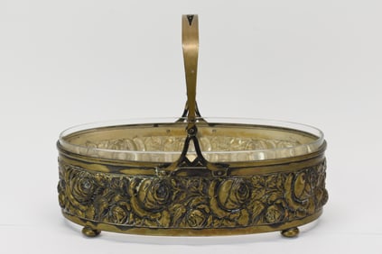 Antique Brass Rose Embossed Jardiniere