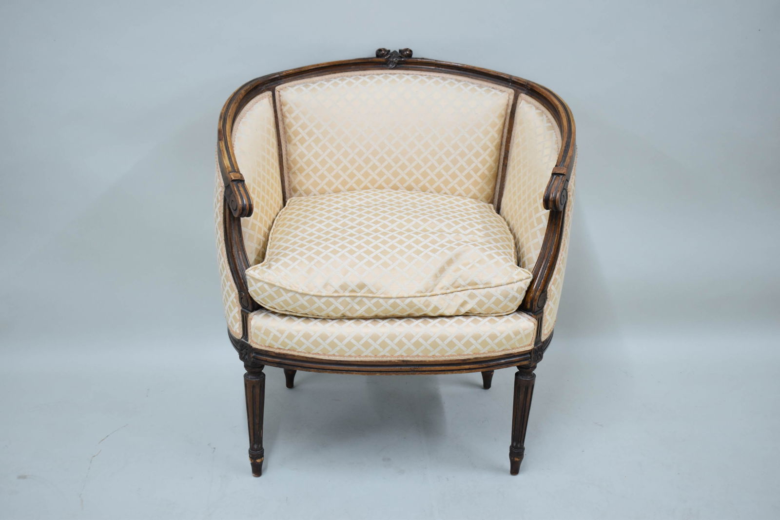 Louis XVI Style Silk Upholstered Boudoir Chair (1 of 10)