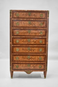 Louis XV Style Inlaid Semainier Tall Chest of Drawers