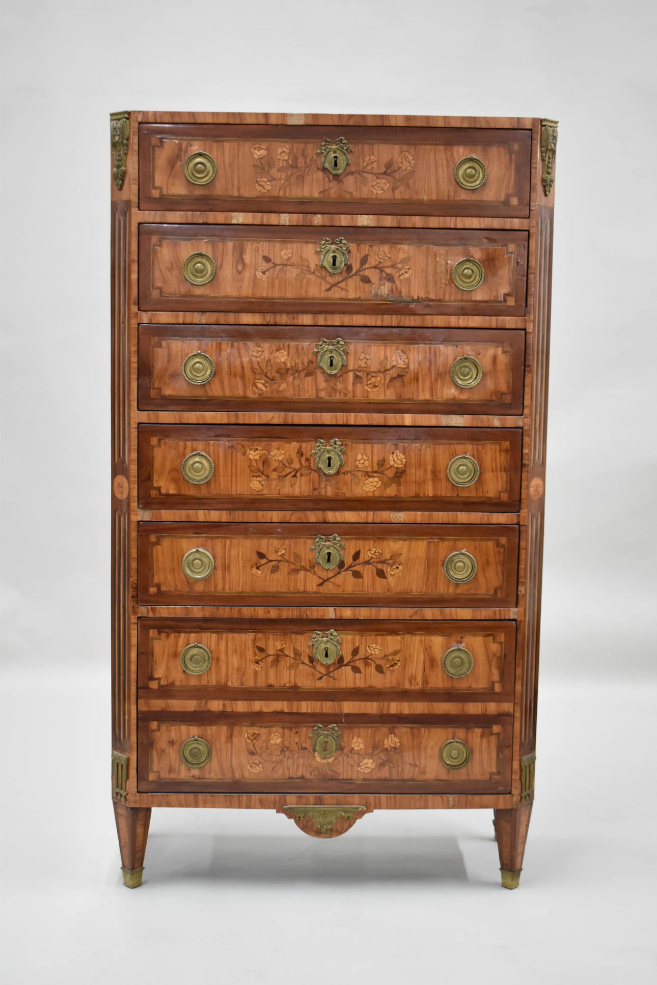Louis XV Style Inlaid Semainier Tall Chest of Drawers (1 of 19)