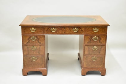 Burlwood and Oak Leather Top Office Desk