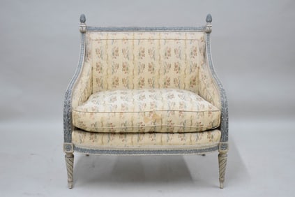 Neoclassical Silk Upholstered Boudoir Oversized Chair