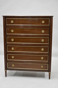 Hollywood Regency Brass Inset Mahogany Tall Chest of Drawers