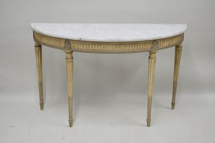 Neoclassical Style Marble Top Demilune Console Table