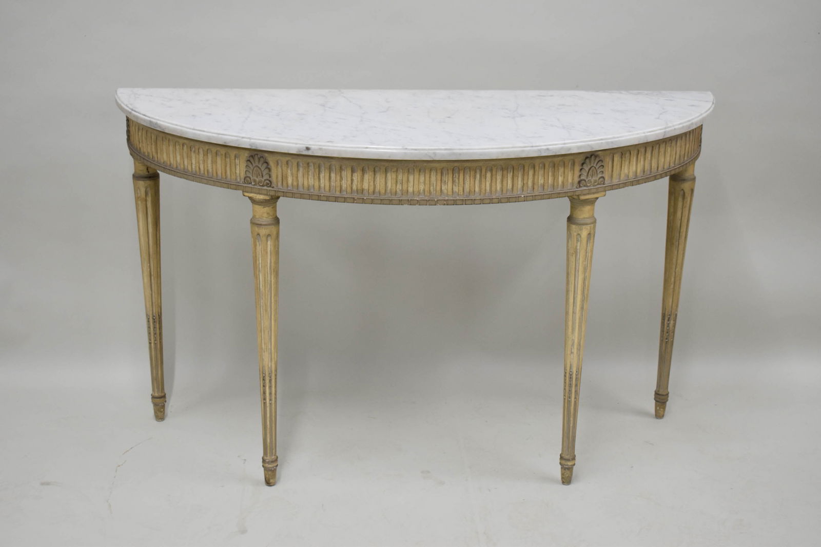 Neoclassical Style Marble Top Demilune Console Table (1 of 9)