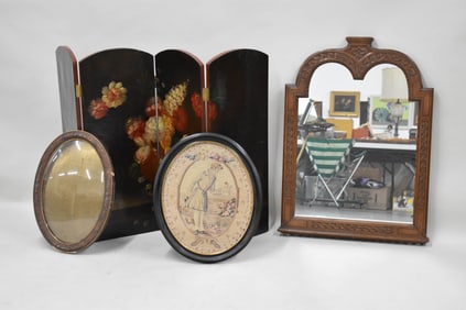 Vintage Four Panel Still Life Painted Folding Screen