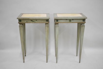 Pair of Paint Decorated Rectangular Form Side Tables