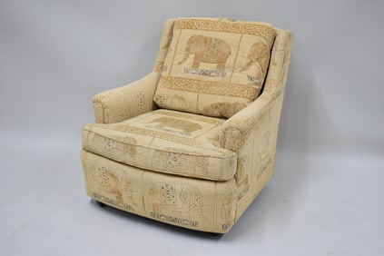 Elephant Upholstered Rolling Easy Chair with Ottoman