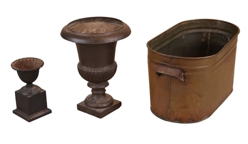 Two Cast-Iron Diminutive Garden Urns