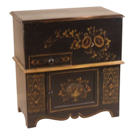 Black Painted and Stencil Decorated Blanket Chest on Stand