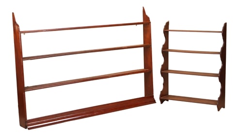 Two Stained Wood Hanging Shelves