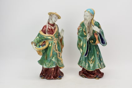 Pair of Italian Earthenware Asian Figural Statues