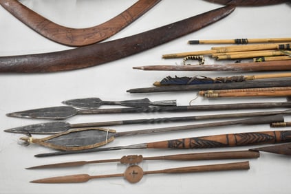 Group of Assorted Tribal Spears, Bows and Arrows