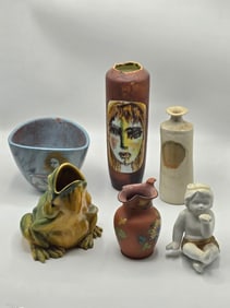 Pottery Vase and Assorted Porcelain Items