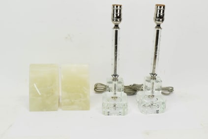 Pair of Etched Floral Glass Boudoir Lamps