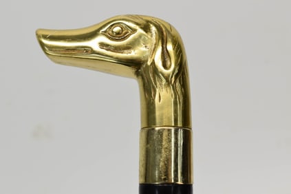 Vintage Brass Dog Form Handled Cane