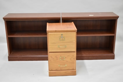 Pair of Faux Wood Grain Bookshelves