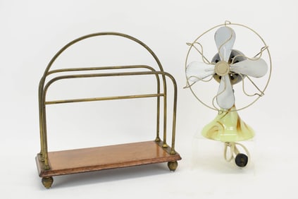 Vintage Vidrio Slag Glass Table Fan