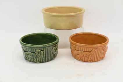 Two Marked Robinson Ransbottom Dog Bowls