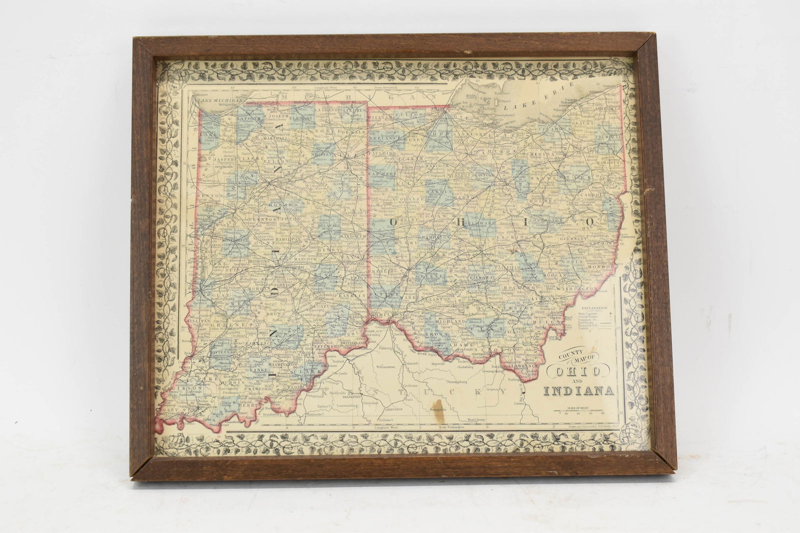 Vintage Framed County Map of Ohio and Indiana (1 of 10)