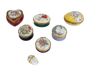 Seven Enamel and Porcelain Snuff Boxes