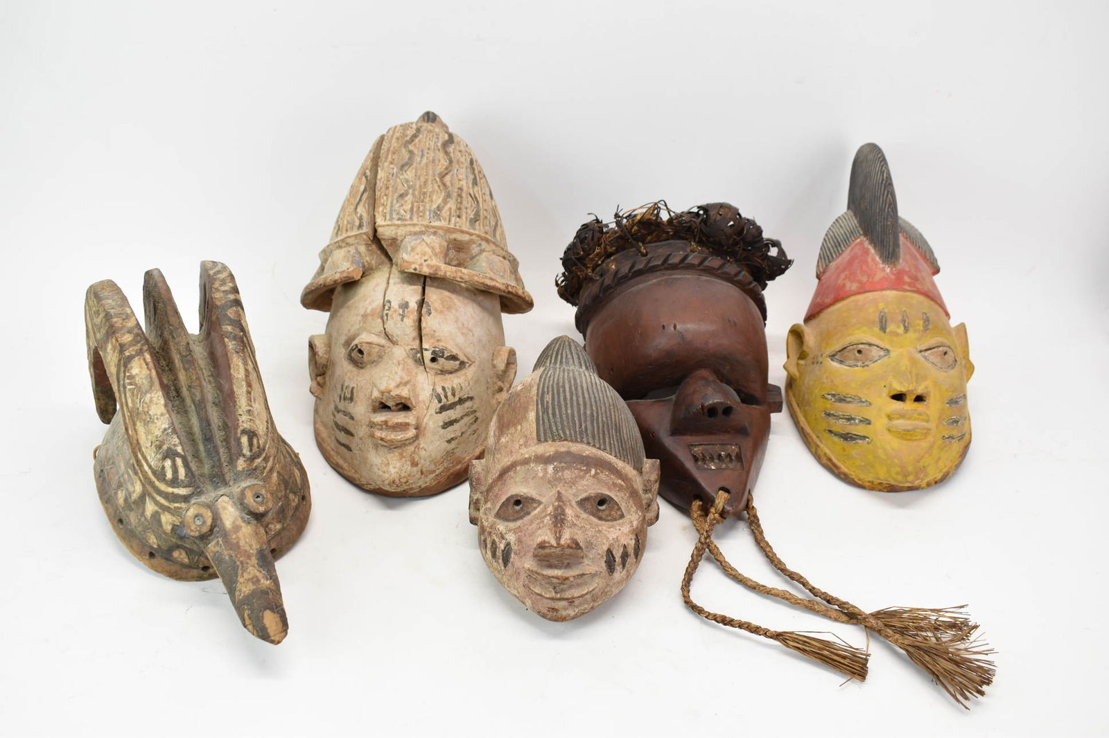 Five African Carved and Painted Wood Tribal Masks (1 of 9)