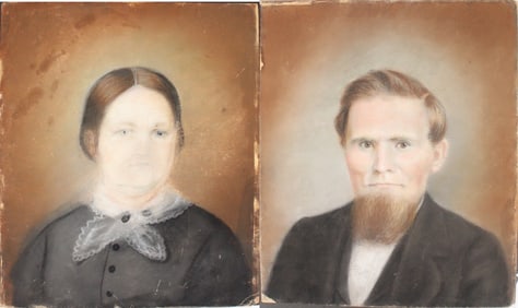 Pair of Portraits of a Couple, Pastel on Paper