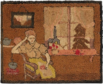 Framed Pictorial Hooked Rug